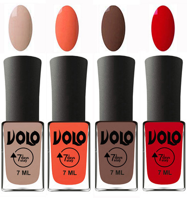 

Volo Ultra Lasting HD Shine Awesome Nail Polish Combo Light Nude, Neon Orange, Brown, Blood Red(Pack of 4)