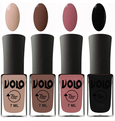 

Volo Ultra Lasting HD Shine Awesome Nail Polish Combo Light Nude, Brown, Chocolate Peach, Black(Pack of 4)