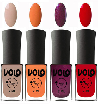 

Volo Ultra Lasting HD Shine Awesome Nail Polish Combo Light Nude, Peach, Wine, Blood Red(Pack of 4)