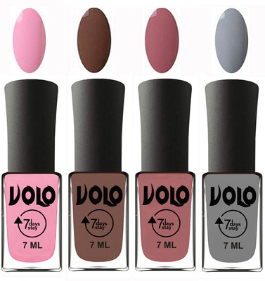 

Volo Ultra Lasting HD Shine Awesome Nail Polish Combo Light Pink, Brown, Chocolate Peach, Light Grey(Pack of 4)