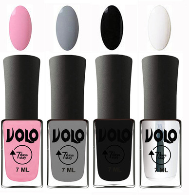 

Volo Ultra Lasting HD Shine Awesome Nail Polish Combo Light Pink, Light Grey, Black, Top Coat(Pack of 4)
