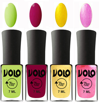 

Volo Ultra Lasting HD Shine Awesome Nail Polish Combo Parrot Green, Magnta, Metallic Light Golden, Metallic Pink(Pack of 4)