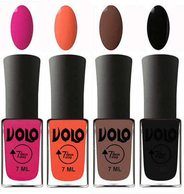 

Volo Ultra Lasting HD Shine Awesome Nail Polish Combo Magnta, Neon Orange, Brown, Black(Pack of 4)