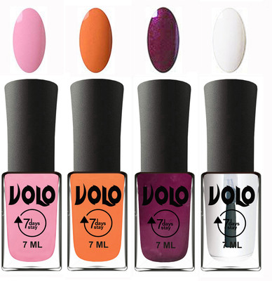 

Volo Ultra Lasting HD Shine Awesome Nail Polish Combo Light Pink, Peach, Wine, Top Coat(Pack of 4)