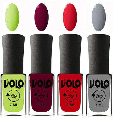 

Volo Ultra Lasting HD Shine Awesome Nail Polish Combo Parrot Green, Wine Maroon, Redish Orange, Light Grey(Pack of 4)