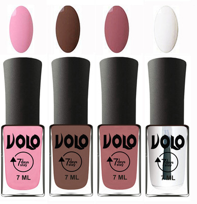 

Volo Ultra Lasting HD Shine Awesome Nail Polish Combo Light Pink, Brown, Chocolate Peach, Top Coat(Pack of 4)