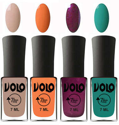 

Volo Ultra Lasting HD Shine Awesome Nail Polish Combo Light Nude, Peach, Wine, Radium Green(Pack of 4)