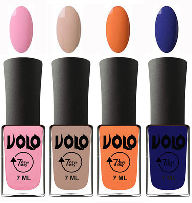 

Volo Ultra Lasting HD Shine Awesome Nail Polish Combo Light Pink, Light Nude, Peach, Navy Blue(Pack of 4)