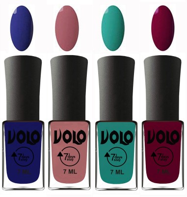 

Volo Ultra Lasting HD Shine Awesome Nail Polish Combo Navy Blue, Chocolate Peach, Radium Green, Wine Maroon(Pack of 4)