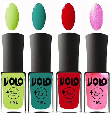 

Volo Ultra Lasting HD Shine Awesome Nail Polish Combo Parrot Green, Radium Green, Blood Red, Metallic Pink(Pack of 4)