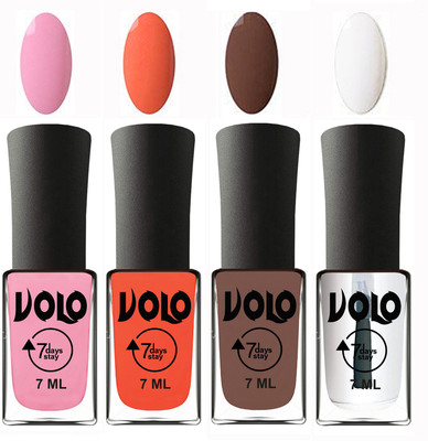 

Volo Ultra Lasting HD Shine Awesome Nail Polish Combo Light Pink, Neon Orange, Brown, Top Coat(Pack of 4)