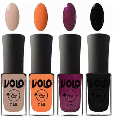 

Volo Ultra Lasting HD Shine Awesome Nail Polish Combo Light Nude, Peach, Wine, Black(Pack of 4)