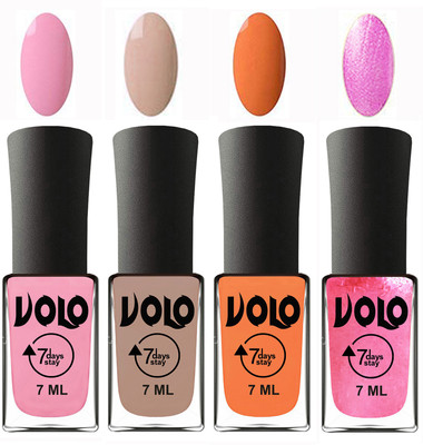 

Volo Ultra Lasting HD Shine Awesome Nail Polish Combo Light Pink, Light Nude, Peach, Metallic Pink(Pack of 4)