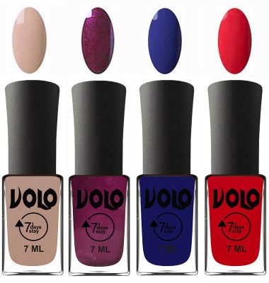 

Volo Ultra Lasting HD Shine Awesome Nail Polish Combo Light Nude, Wine, Navy Blue, Redish Orange(Pack of 4)