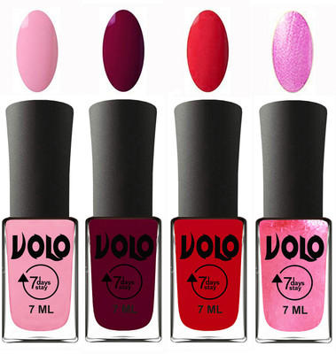 

Volo Ultra Lasting HD Shine Awesome Nail Polish Combo Light Pink, Wine Maroon, Redish Orange, Metallic Pink(Pack of 4)