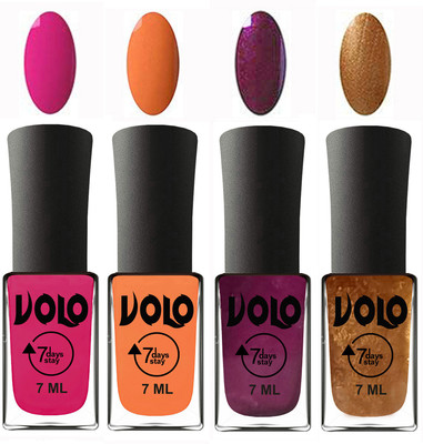 

Volo Ultra Lasting HD Shine Awesome Nail Polish Combo Magnta, Peach, Wine, Metallic Dark Golden(Pack of 4)