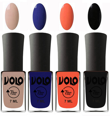 

Volo Ultra Lasting HD Shine Awesome Nail Polish Combo Light Nude, Navy Blue, Neon Orange, Black(Pack of 4)
