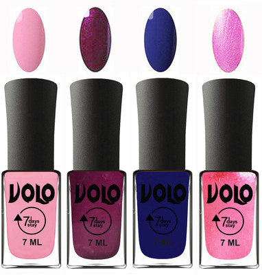 

Volo Ultra Lasting HD Shine Awesome Nail Polish Combo Light Pink, Wine, Navy Blue, Metallic Pink(Pack of 4)