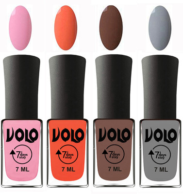 

Volo Ultra Lasting HD Shine Awesome Nail Polish Combo Light Pink, Neon Orange, Brown, Light Grey(Pack of 4)