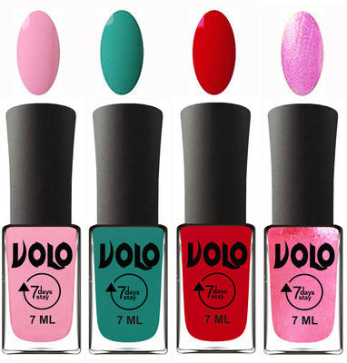 

Volo Ultra Lasting HD Shine Awesome Nail Polish Combo Light Pink, Radium Green, Blood Red, Metallic Pink(Pack of 4)