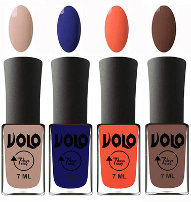 

Volo Ultra Lasting HD Shine Awesome Nail Polish Combo Light Nude, Navy Blue, Neon Orange, Brown(Pack of 4)