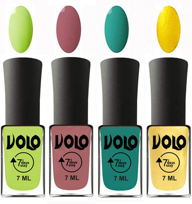 

Volo Ultra Lasting HD Shine Awesome Nail Polish Combo Parrot Green, Chocolate Peach, Radium Green, Metallic Light Golden(Pack of 4)