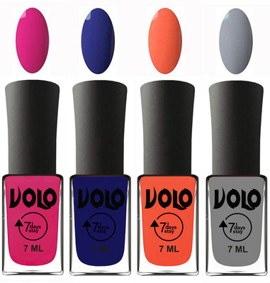 

Volo Ultra Lasting HD Shine Awesome Nail Polish Combo Magnta, Navy Blue, Neon Orange, Light Grey(Pack of 4)