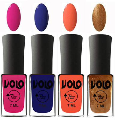 

Volo Ultra Lasting HD Shine Awesome Nail Polish Combo Magnta, Navy Blue, Neon Orange, Metallic Dark Golden(Pack of 4)
