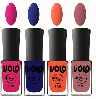 

Volo Ultra Lasting HD Shine Awesome Nail Polish Combo Magnta, Navy Blue, Neon Orange, Chocolate Peach(Pack of 4)