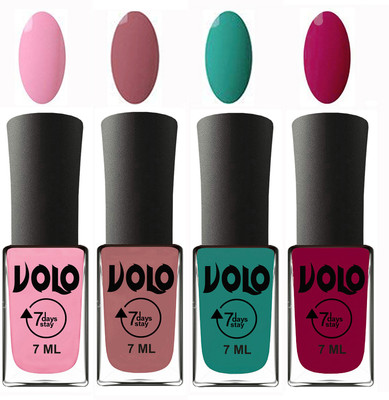 

Volo Ultra Lasting HD Shine Awesome Nail Polish Combo Light Pink, Chocolate Peach, Radium Green, Magnta(Pack of 4)