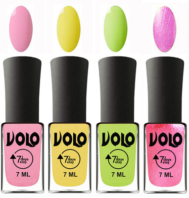 

Volo Ultra Lasting HD Shine Awesome Nail Polish Combo Light Pink, Yellow, Parrot Green, Metallic Pink(Pack of 4)