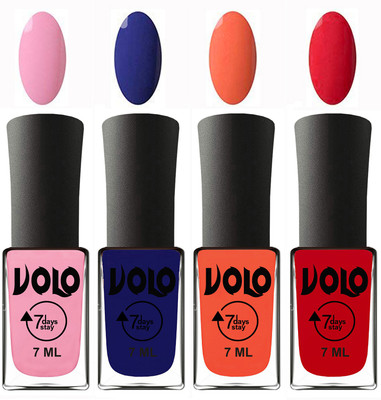 

Volo Ultra Lasting HD Shine Awesome Nail Polish Combo Light Pink, Navy Blue, Neon Orange, Redish Orange(Pack of 4)