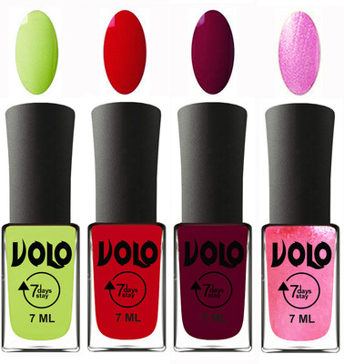 

Volo Ultra Lasting HD Shine Awesome Nail Polish Combo Parrot Green, Blood Red, Wine Maroon, Metallic Pink(Pack of 4)