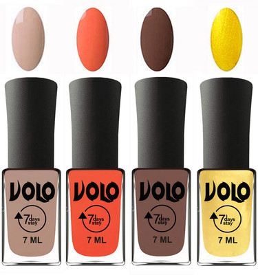 

Volo Ultra Lasting HD Shine Awesome Nail Polish Combo Light Nude, Neon Orange, Brown, Metallic Light Golden(Pack of 4)
