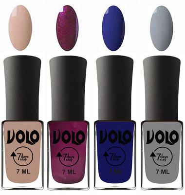 

Volo Ultra Lasting HD Shine Awesome Nail Polish Combo Light Nude, Wine, Navy Blue, Light Grey(Pack of 4)