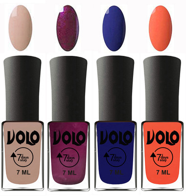 

Volo Ultra Lasting HD Shine Awesome Nail Polish Combo Light Nude, Wine, Navy Blue, Neon Orange(Pack of 4)