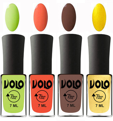 

Volo Ultra Lasting HD Shine Awesome Nail Polish Combo Parrot Green, Neon Orange, Brown, Metallic Light Golden(Pack of 4)