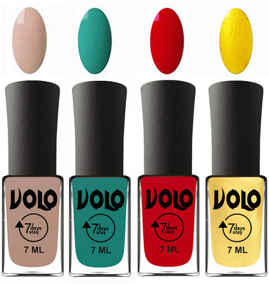 

Volo Ultra Lasting HD Shine Awesome Nail Polish Combo Light Nude, Radium Green, Blood Red, Metallic Light Golden(Pack of 4)