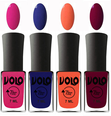 

Volo Ultra Lasting HD Shine Awesome Nail Polish Combo Magnta, Navy Blue, Neon Orange, Wine Maroon(Pack of 4)