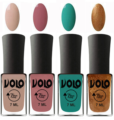 

Volo Ultra Lasting HD Shine Awesome Nail Polish Combo Light Nude, Chocolate Peach, Radium Green, Metallic Dark Golden(Pack of 4)