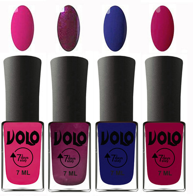 Volo Ultra Lasting HD Shine Awesome Nail Polish Combo Magnta, Wine, Navy Blue, Redish Orange(Pack of 4)
