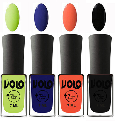 

Volo Ultra Lasting HD Shine Awesome Nail Polish Combo Parrot Green, Navy Blue, Neon Orange, Black(Pack of 4)