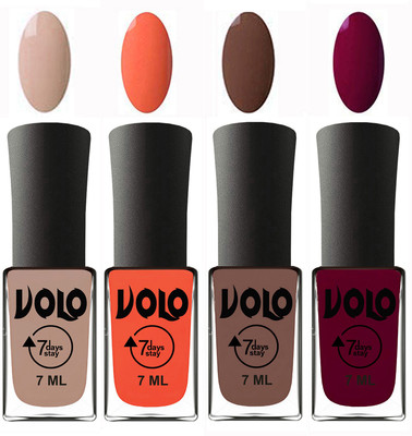

Volo Ultra Lasting HD Shine Awesome Nail Polish Combo Light Nude, Neon Orange, Brown, Wine Maroon(Pack of 4)