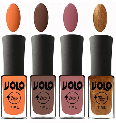 

Volo Ultra Lasting HD Shine Awesome Nail Polish Combo Peach, Brown, Chocolate Peach, Metallic Dark Golden(Pack of 4)