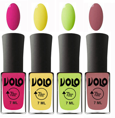 

Volo Ultra Lasting HD Shine Awesome Nail Polish Combo Magnta, Yellow, Parrot Green, Chocolate Peach(Pack of 4)