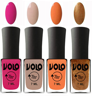

Volo Ultra Lasting HD Shine Awesome Nail Polish Combo Magnta, Light Nude, Peach, Metallic Dark Golden(Pack of 4)