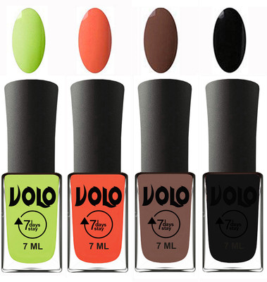 

Volo Ultra Lasting HD Shine Awesome Nail Polish Combo Parrot Green, Neon Orange, Brown, Black(Pack of 4)