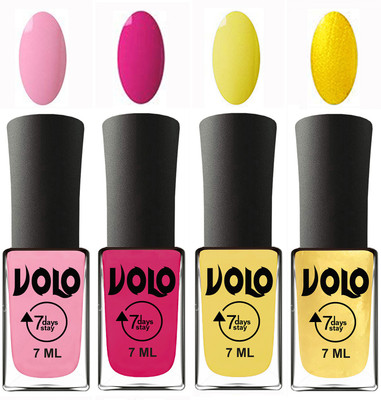 

Volo Ultra Lasting HD Shine Awesome Nail Polish Combo Light Pink, Magnta, Yellow, Metallic Light Golden(Pack of 4)