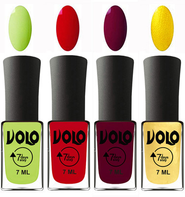 

Volo Ultra Lasting HD Shine Awesome Nail Polish Combo Parrot Green, Blood Red, Wine Maroon, Metallic Light Golden(Pack of 4)