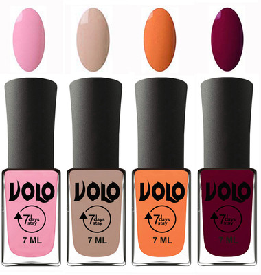 

Volo Ultra Lasting HD Shine Awesome Nail Polish Combo Light Pink, Light Nude, Peach, Wine Maroon(Pack of 4)